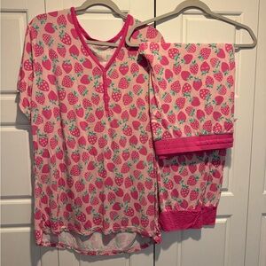 Little Sleepies Pink Strawberry Print Pajama Set - Cozy Sleep Tee & Pants 3XL